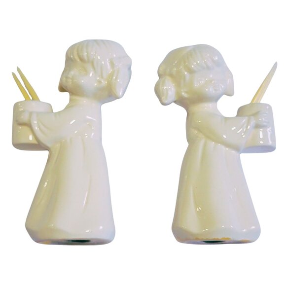 Vintage Set of 2 Cute & Kitschy Cherubs / Angels Toothpick Holders - Picture 2 of 6